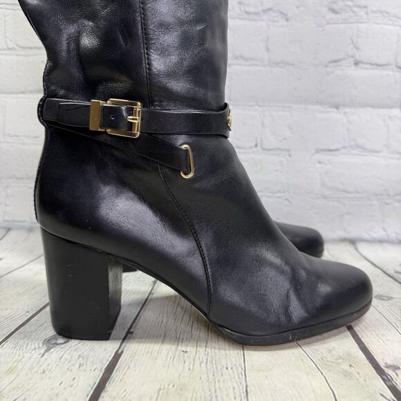 Michael Kors Riding Boots Women Size 11 Black Leather Preppy Heel Equestrian - Picture 2 of 15